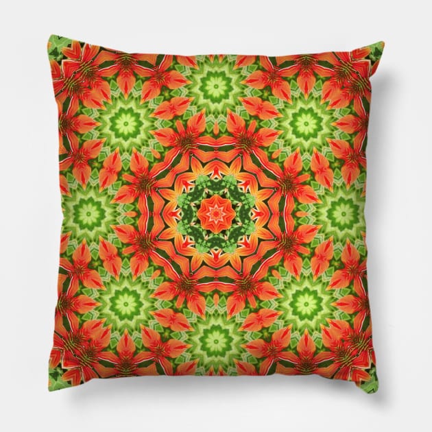 Mandala Kaleidoscope in Shades of Green and Salmon Pillow by Crystal Butterfly Creations