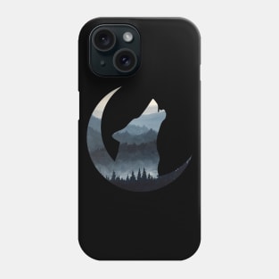 Wolf mountain landscape silhouette howling to the moon Phone Case