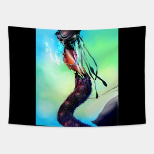 Robot Mermaid undersea siren with a speaker for a face Tapestry