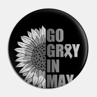 Go Gray In May Brain Tumor Cancer Awareness Gray Sunflower Pin