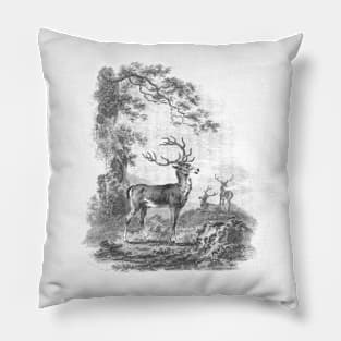 Deer in The Forest Vintage Print Pillow