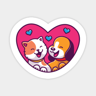 Cute Dog And Cute Cat Cartoon (2) Magnet