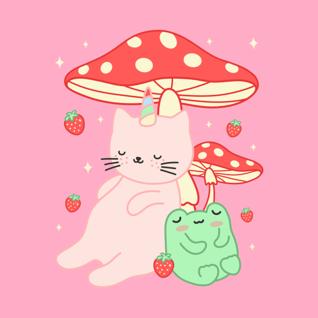 Kawaii Kittycorn Strawberry Frog Mushroom Cottagecore by gogo-jr