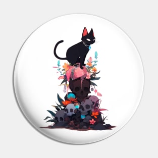 black cats and skull, mystical Forrest Pin