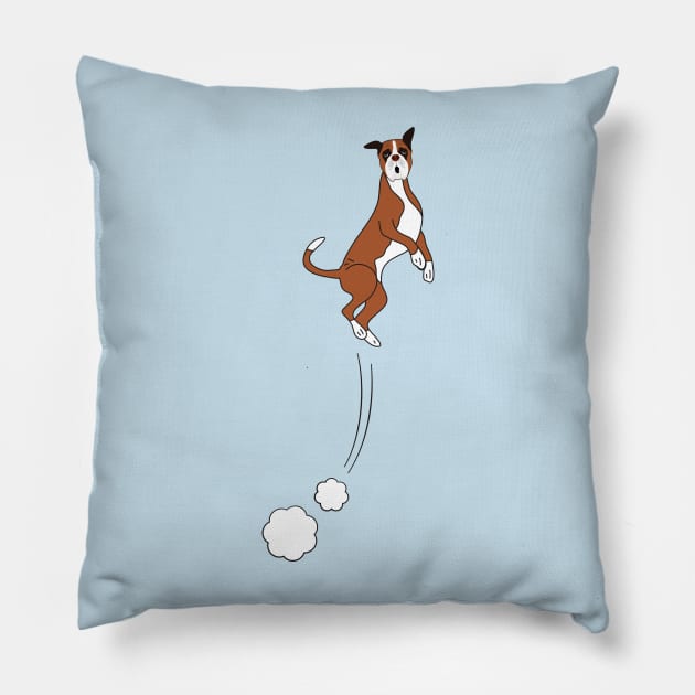 Boxer Dog Jumps Pillow by LulululuPainting