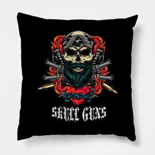Skull And Shoot Gun Vintage Pillow