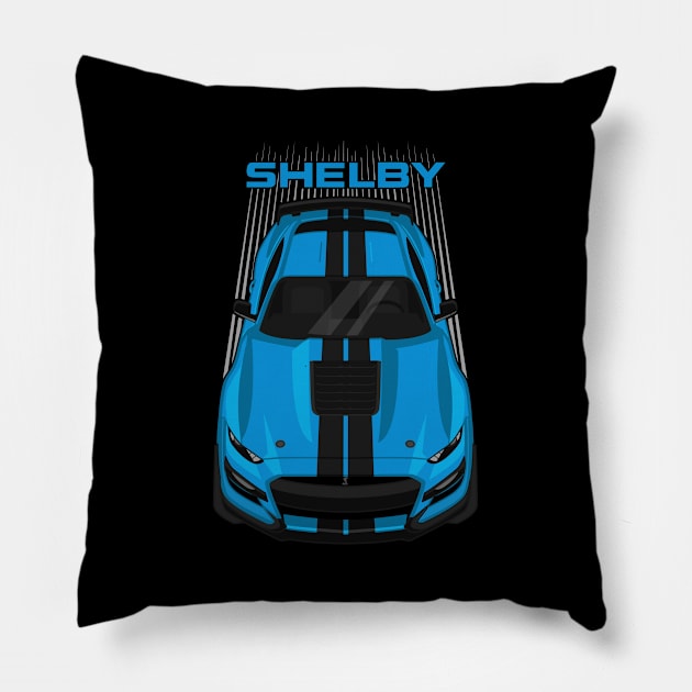 Ford Mustang Shelby GT500 2020-2021 - Velocity Blue - Black Stripes Pillow by V8social