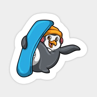 Penguin at Snowboarding with Snowboard and Hat Magnet