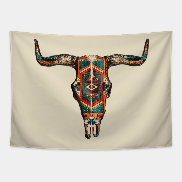 Copy of Vintage Aztec Indian Pattern Bull Skull Cowgirl design Tapestry by bigraydesigns