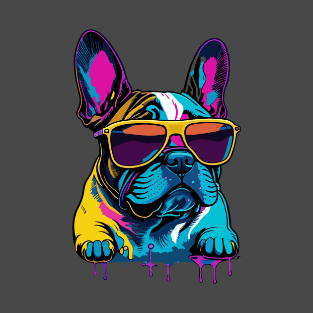 Neon French Bulldog with Sunglasses by ReaBelle
