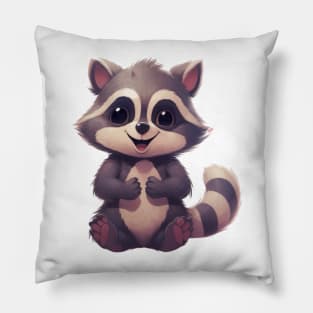 Cute Cartoon Baby Raccoon Illustration with friendly smiling face Pillow