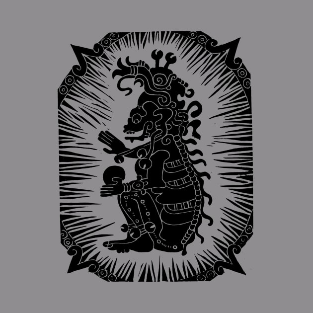 Mayan Death God Block Print by evilducky