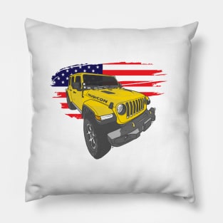 Jeep Wrangler with American Flag - Yellow Pillow