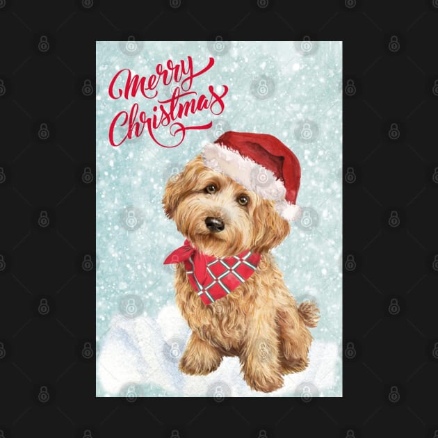 Golden Cockapoo Merry Christmas Santa Dog by Puppy Eyes