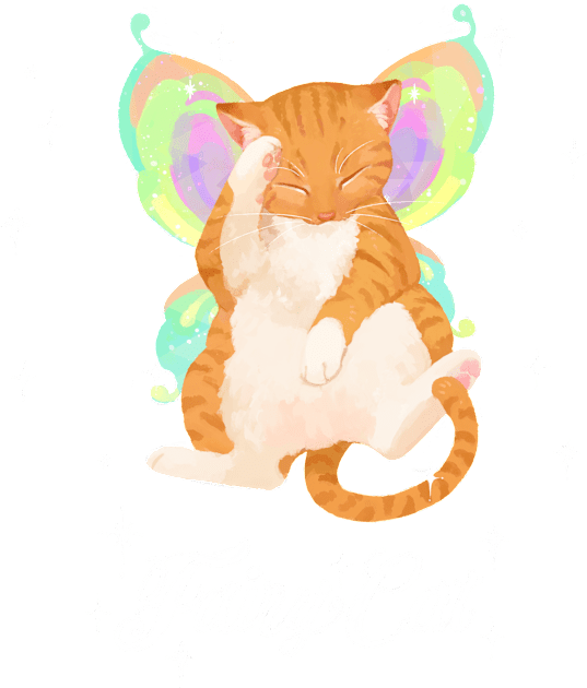 Red Tabby Fairy Cat (with white text) Kids T-Shirt by You Miichi