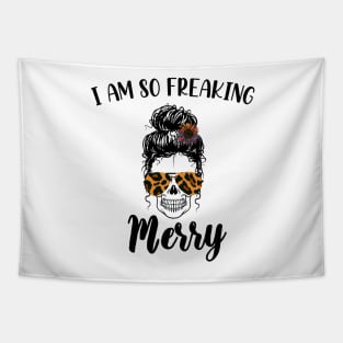 I Am Freaking Merry Mom Life Skull - Funny Christmas cheetah Glasses - Beautiful Sunflower Chetah Christmas Tapestry