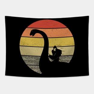 Bigfoot Riding A Unicorn Retro Vintage Sunset Tapestry