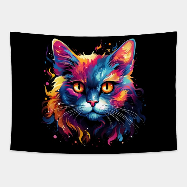 Colorful Cat Tapestry by ZombieTeesEtc