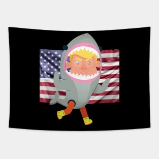 Donald Trump Riding Shark 4th Of July American USA Flag Tapestry