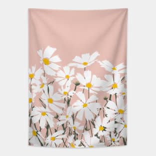 Les Fleurs de Paris - White Cosmos Flowers on Pink Tapestry