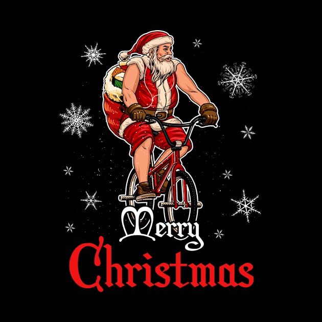 Cycology Tshirt For Men Women Merry Christmas Santa Riding Bicycle Cyclist Ugly Christmas by Norine Linan 