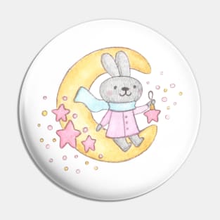 Cute watercolor bunny on the moon Pin