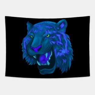 Blue Neon Tiger Tapestry