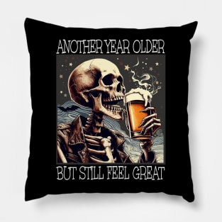 Birthday Mens Beer Drinking Skeleton Pillow