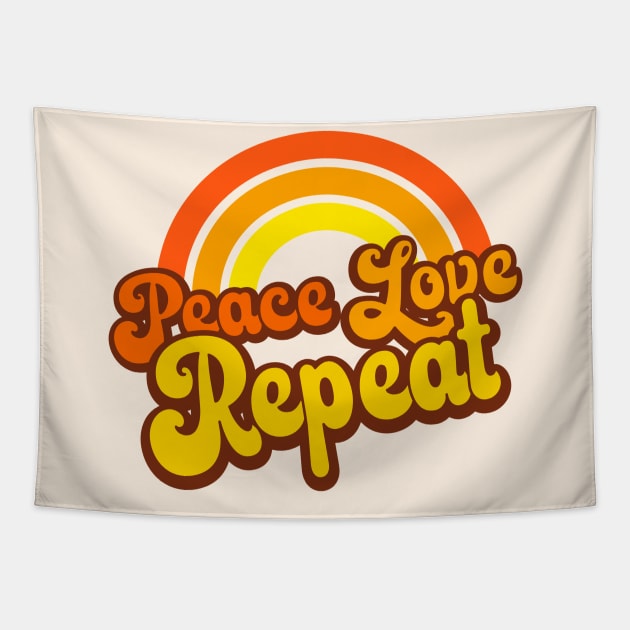 Peace, Love, Repeat - Retro Rainbow Tapestry by Jitterfly