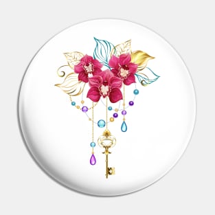 Pink Orchid with Gold Key Pin