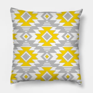 Tribal Aztec Native Ornament - White Gray Yellow Sunny Gold Pastel Ethnic Geometric Amulet Boho Pattern Pillow