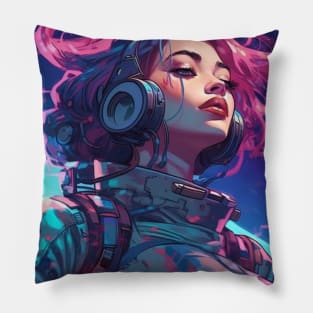 Vaporwave Cyberpunk Girl In Space Pillow