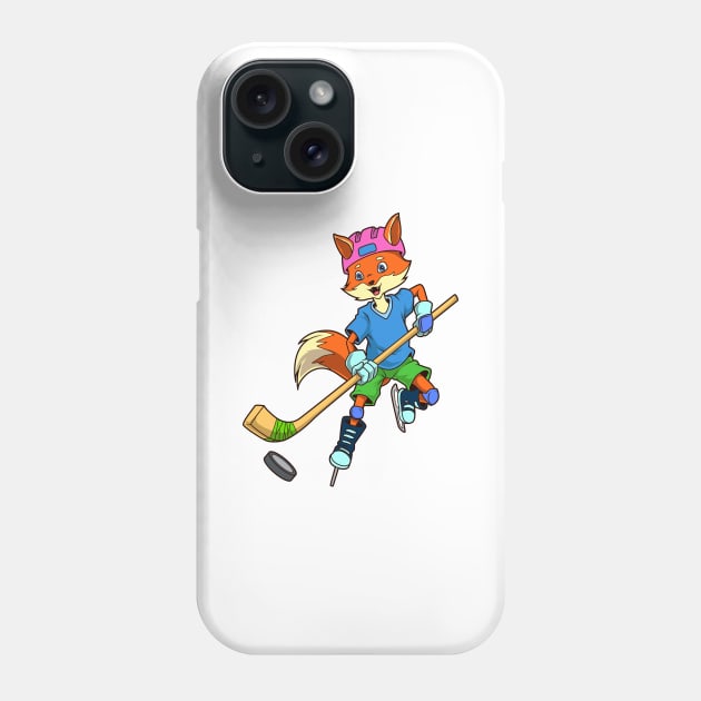 Cartoon fox plays ice hockey Phone Case by Modern Medieval Design