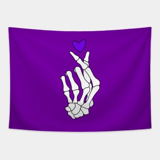 Purple Heart Finger Heart Skeleton Hand Tapestry