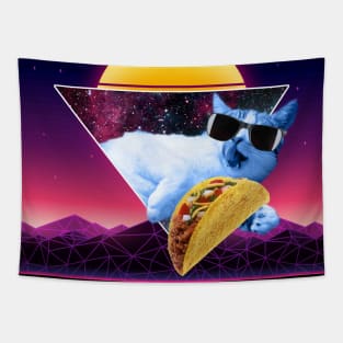 Aesthetic Synthwave Cat Taco Tapestry