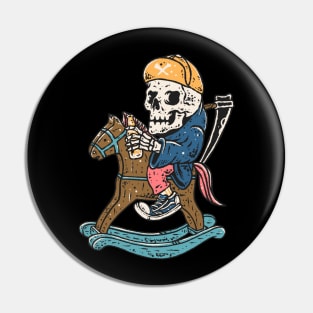 skeleton riding wooden horse Pin