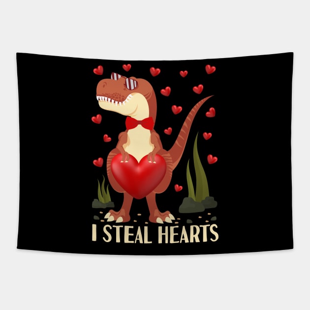 i steal hearts valentines day dinosaur t rex Tapestry by Tesszero