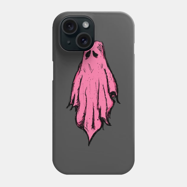 Pink Strawberry Ghost Spooky Cute Halloween Drawing Phone Case by Awful Waffle Press