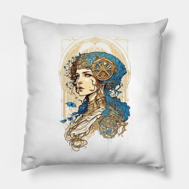 Steampunk Golden Woman 3 - A fusion of old and new technology Pillow by SMCLN