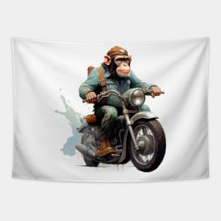 Monkey Biker Retro Motorcycle Tapestry