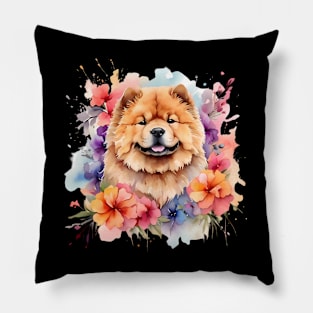 A chow chow decorated with beautiful watercolor flowers Pillow