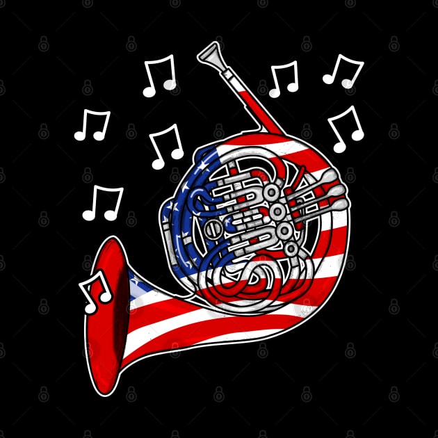 4th July French Horn USA Flag Hornist Musician by doodlerob