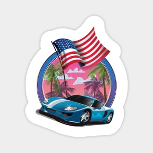 USA Blue sports car Magnet