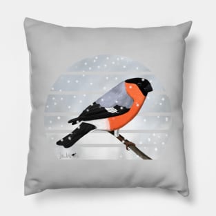 Bullfinch Winter Snow Bird Watching Birding Ornithologist Gift Pillow