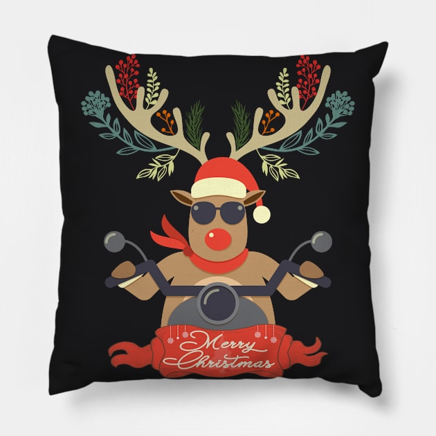 Merry Bikemas, Oh what Fun It is to ride, Funny Reindeer Riding Motor Bike, Ride or Die Cyclist Deer Bicycling Motorcycles Merry Christmas Cyclist Motorbiker design Pillow by BicycleStuff