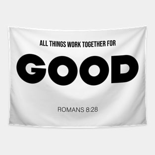 Bible Scripture Romans 8:28 Quote Black Tapestry