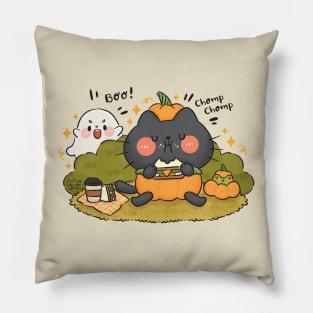 Black Cat with Pumpkin Costume Pillow