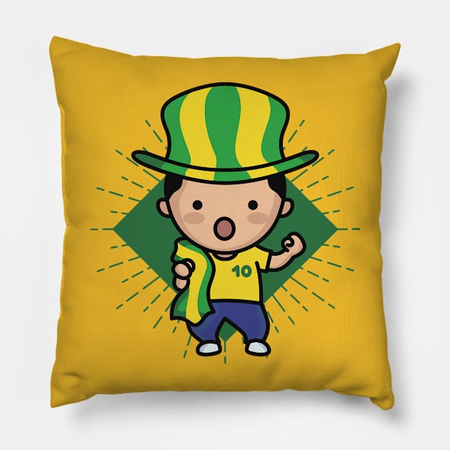 Cute Brazil Football Fan // Kawaii Cute Brasil Soccer Supporter Pillow by SLAG_Creative