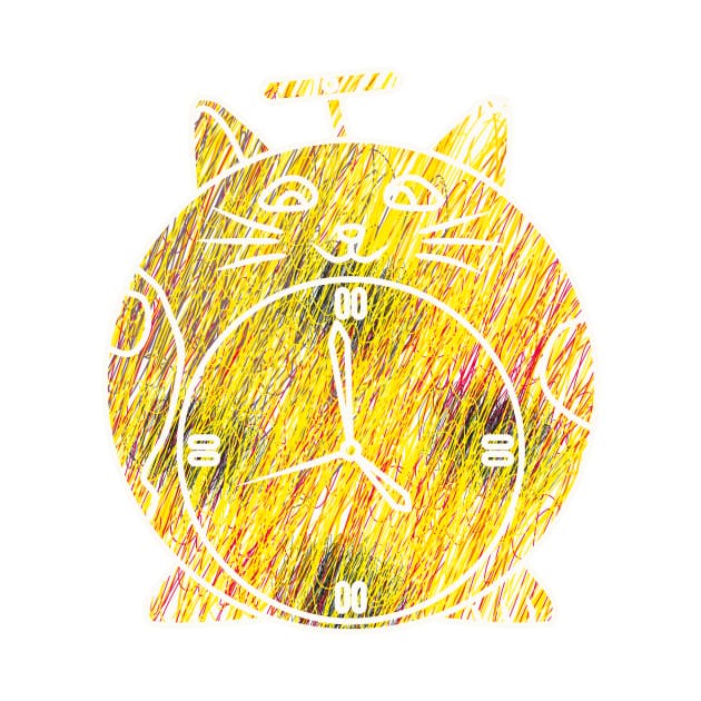 doodle of round cat shaped alarm clock by bloomroge