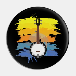 'Vintage Rainbow Banjo Guitar' Cute Guitar Gift Pin